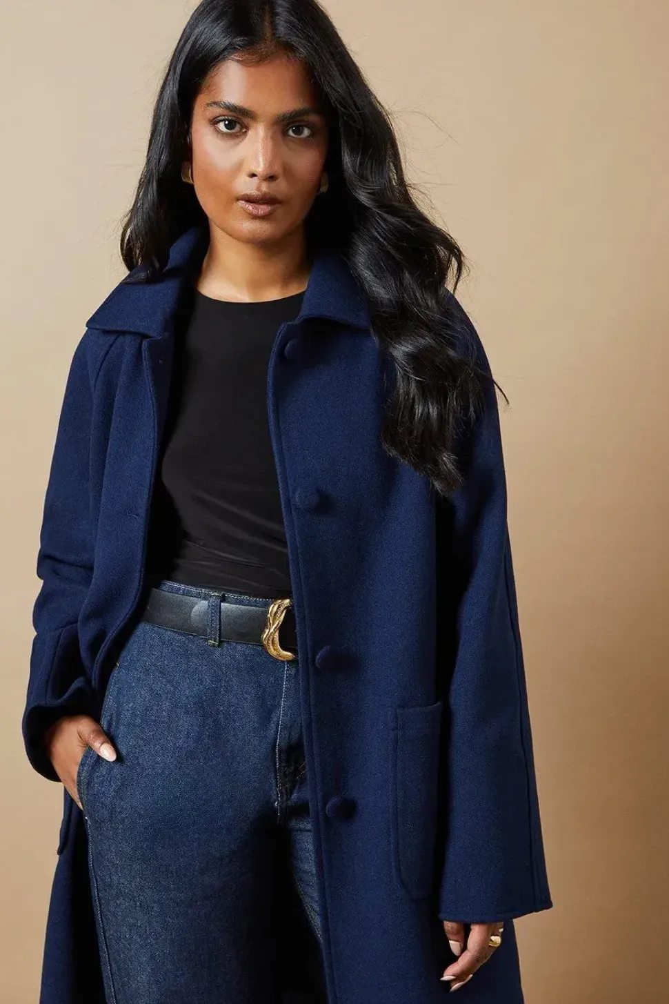 Self Covered Button Midi Dolly Coat