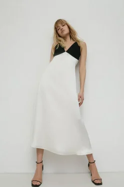 90s Embroidery Satin Slip Dress