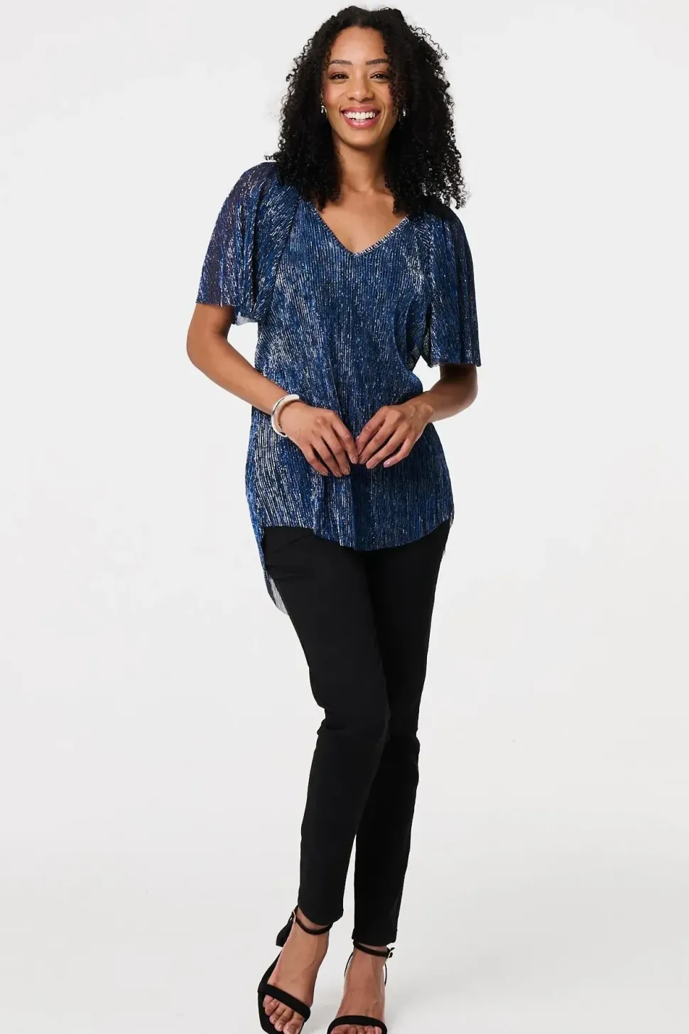 Semi Sheer Glittery Short Sleeve Top