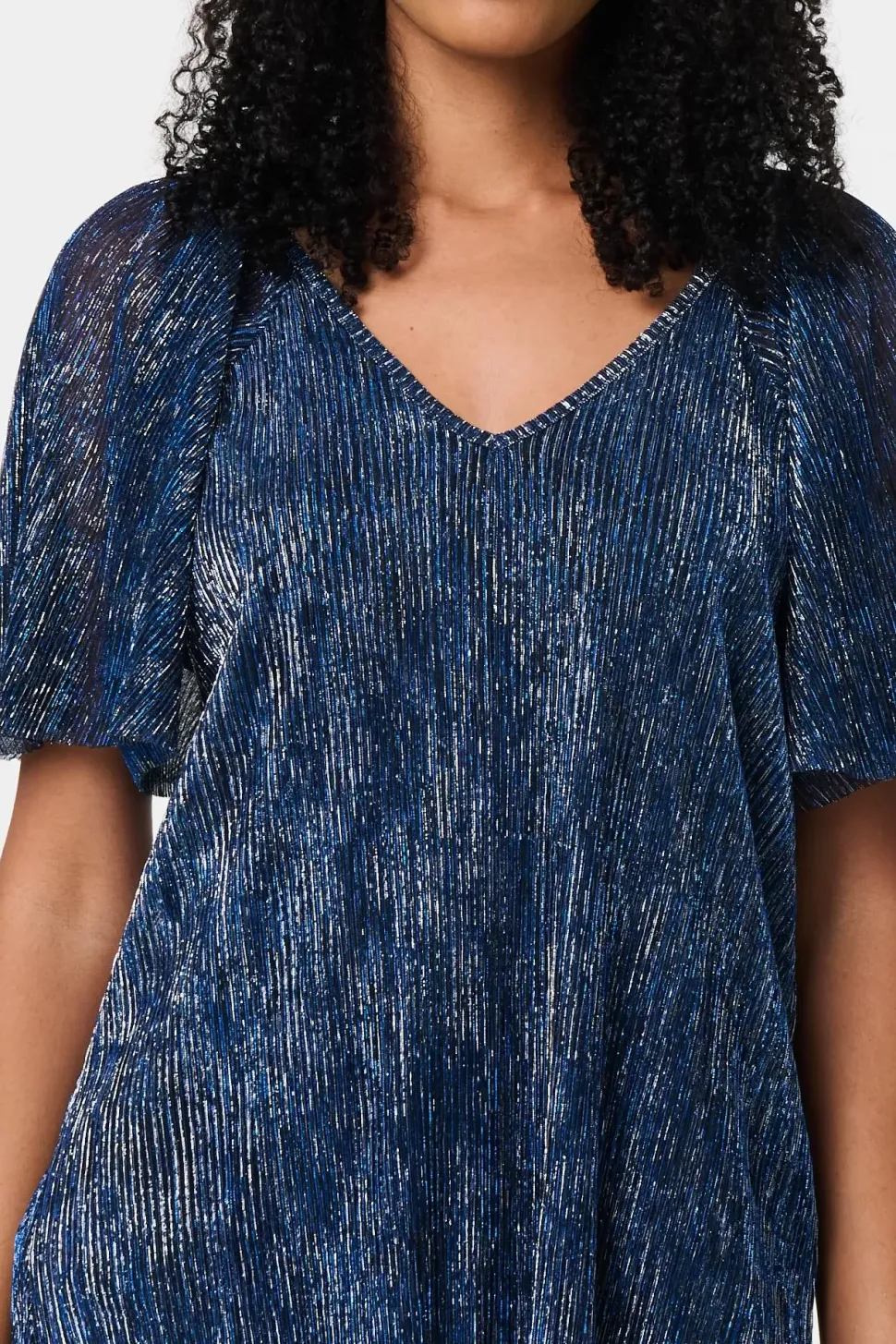 Semi Sheer Glittery Short Sleeve Top