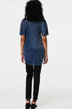 Semi Sheer Glittery Short Sleeve Top