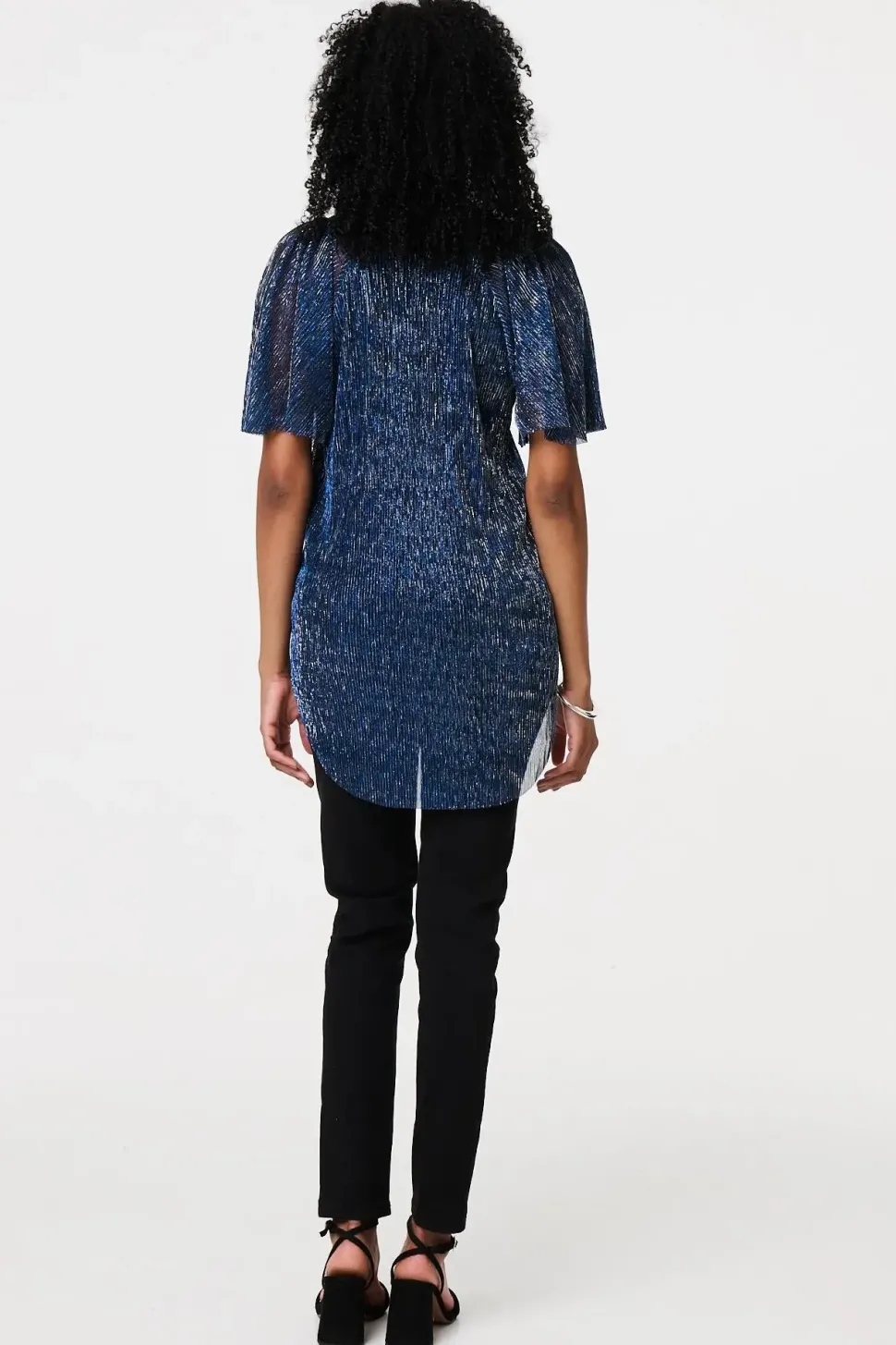Semi Sheer Glittery Short Sleeve Top