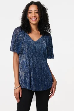 Semi Sheer Glittery Short Sleeve Top