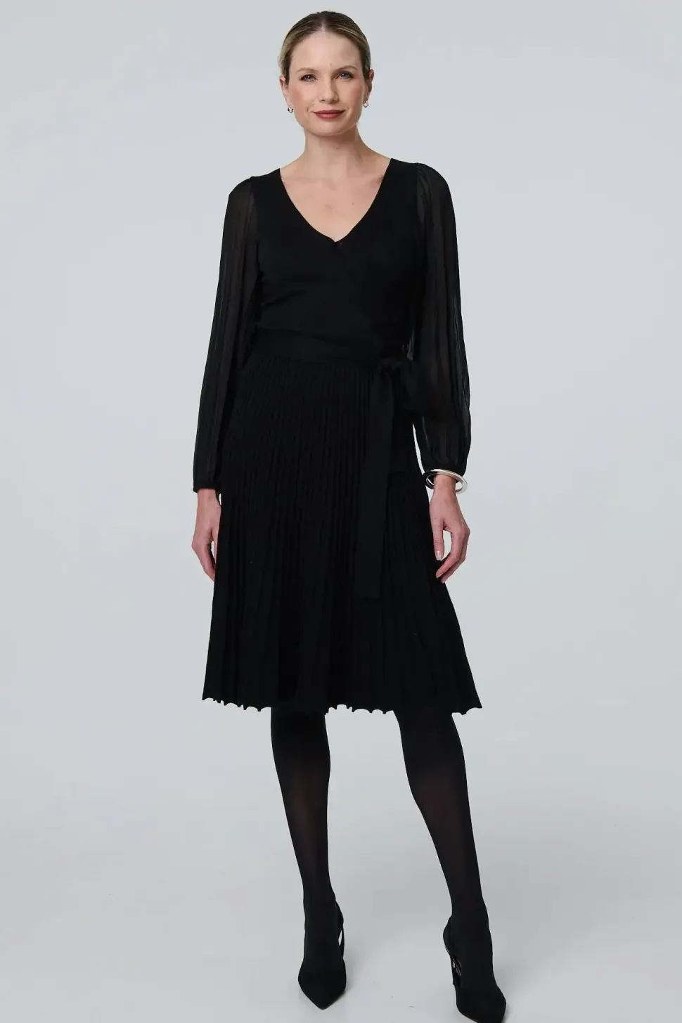 Semi Sheer Pleated Knee length Dress