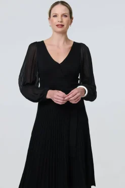 Semi Sheer Pleated Knee length Dress