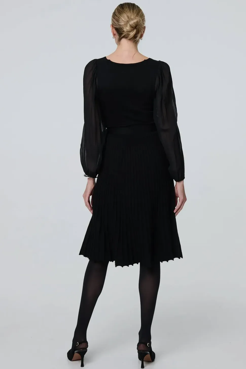 Semi Sheer Pleated Knee length Dress