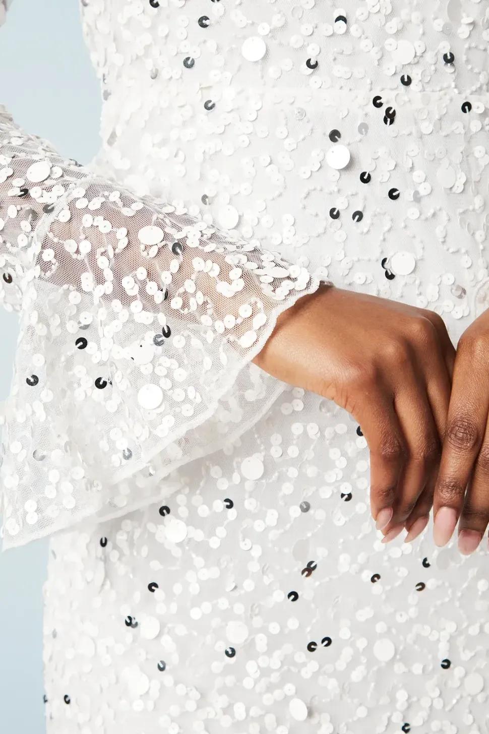 Sequin and Beadwork Embellished Flare Cuff Bridal Mini Dress