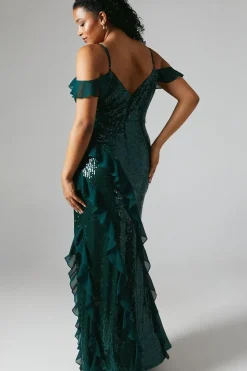 Sequin And Chiffon Ruffle Detail Bridesmaids Maxi Dress