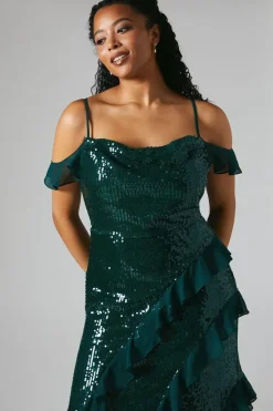 Sequin And Chiffon Ruffle Detail Bridesmaids Maxi Dress