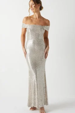 Sequin Bardot Bridesmaid Maxi Dress