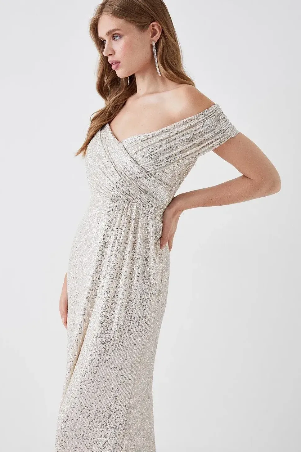 Sequin Bardot Bridesmaid Maxi Dress