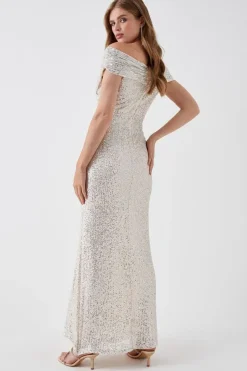 Sequin Bardot Bridesmaid Maxi Dress