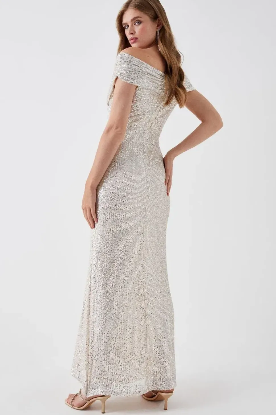 Sequin Bardot Bridesmaid Maxi Dress
