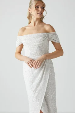 Sequin Bardot  Wrap Skirt Wedding Dress