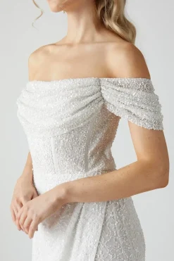 Sequin Bardot  Wrap Skirt Wedding Dress