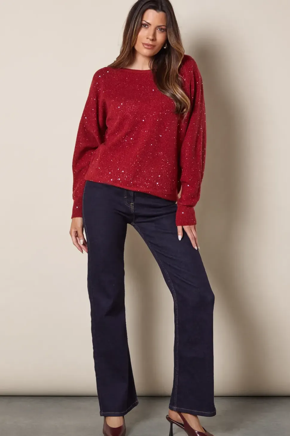 Sequin Boat Neck Knitted Jumper