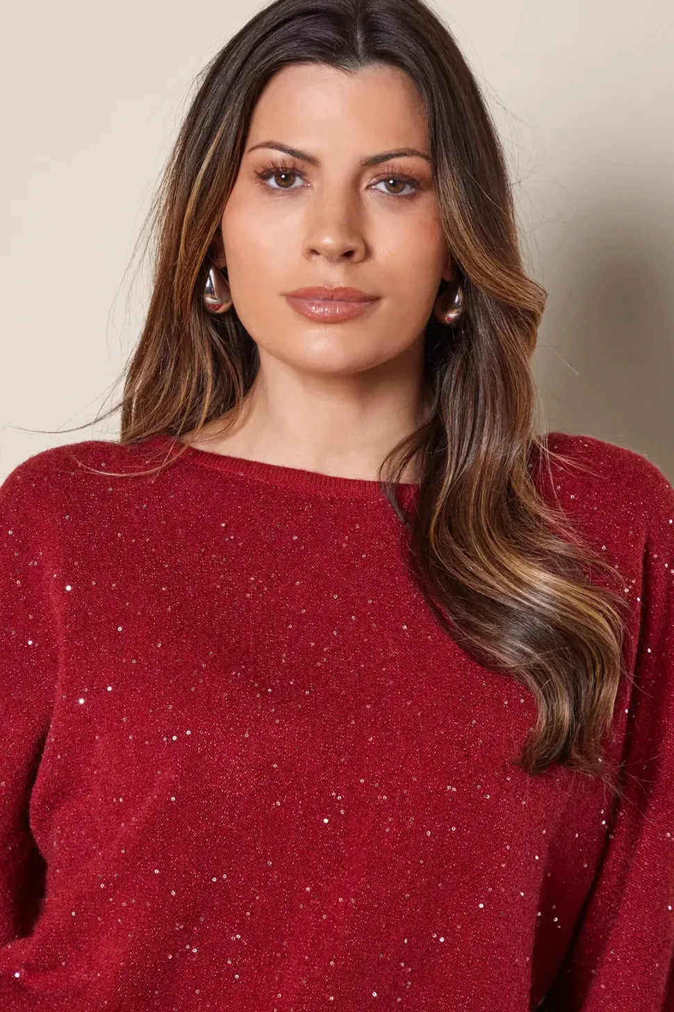 Sequin Boat Neck Knitted Jumper