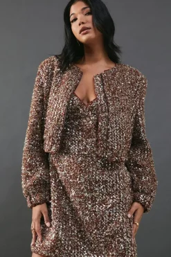 Sequin Boucle Cardigan Bomber Jacket