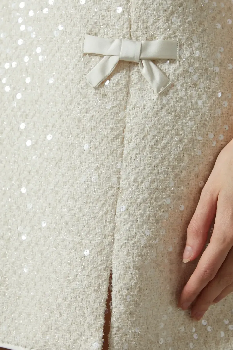 Sequin Boucle Shift Dress With Bows