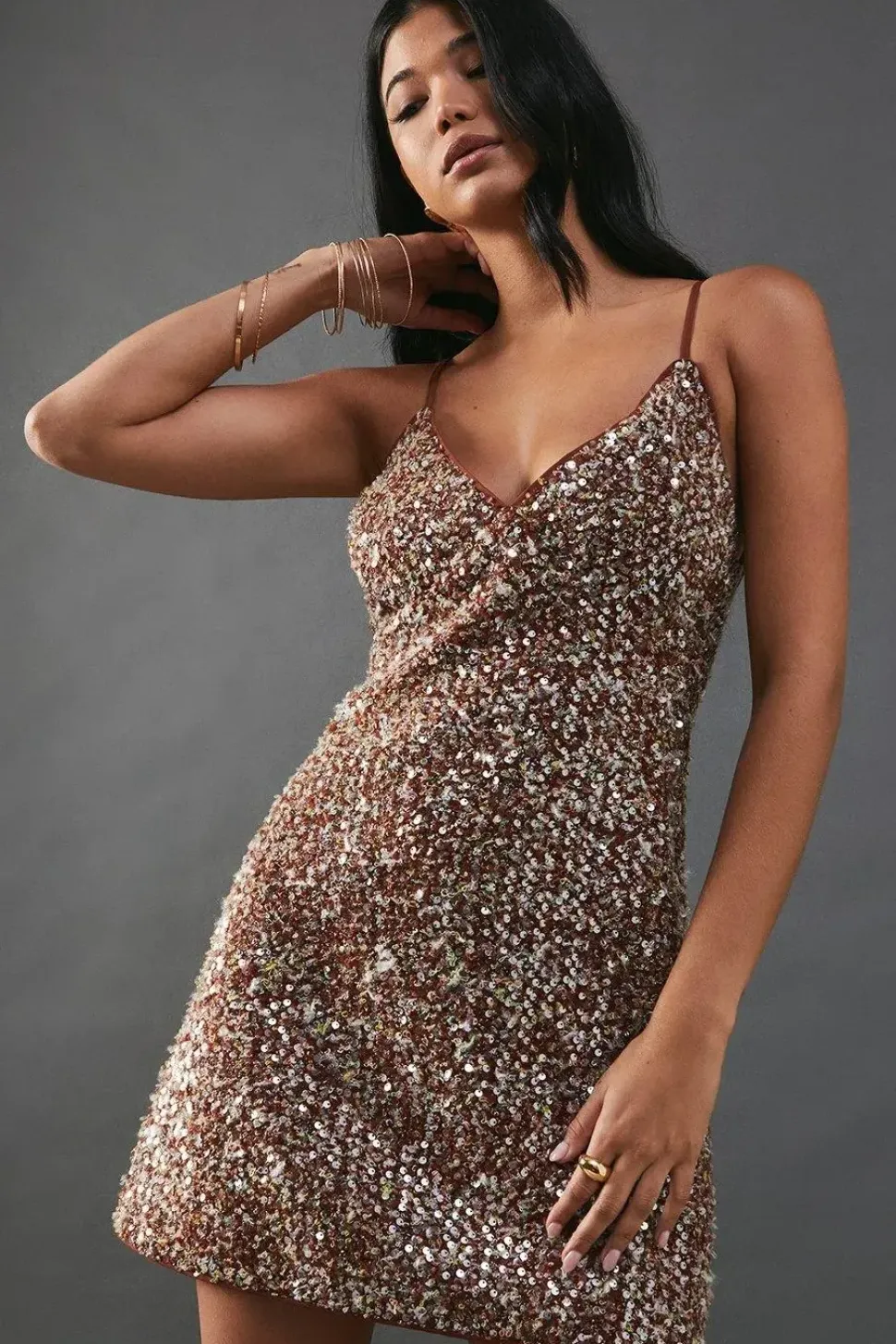 Sequin Boucle Strappy Mini Dress