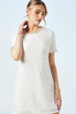 Sequin Bridal Shift Dress With Diamante Trim Detail