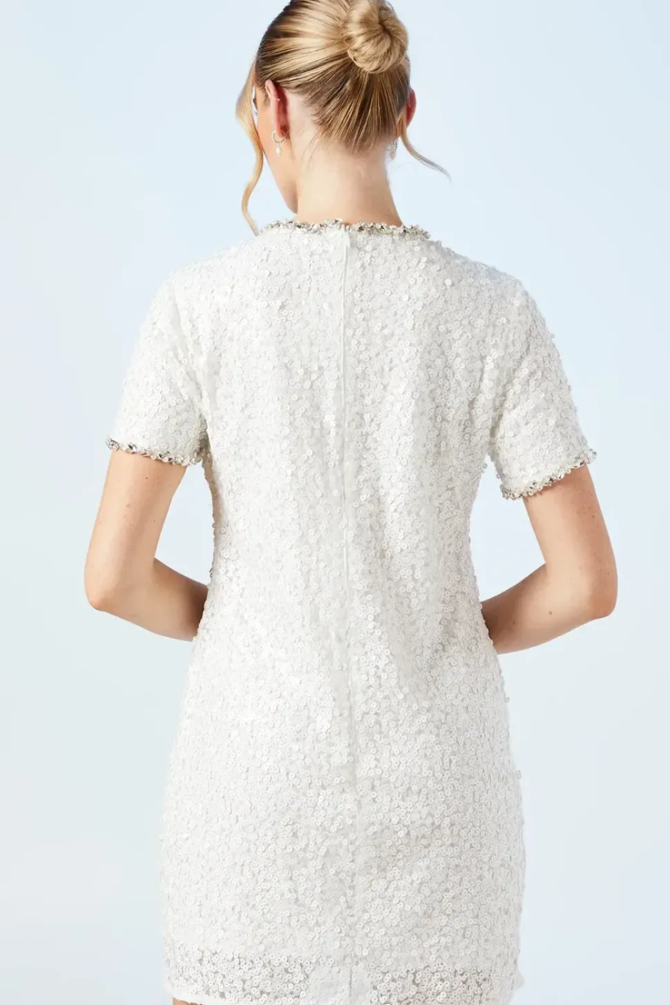 Sequin Bridal Shift Dress With Diamante Trim Detail