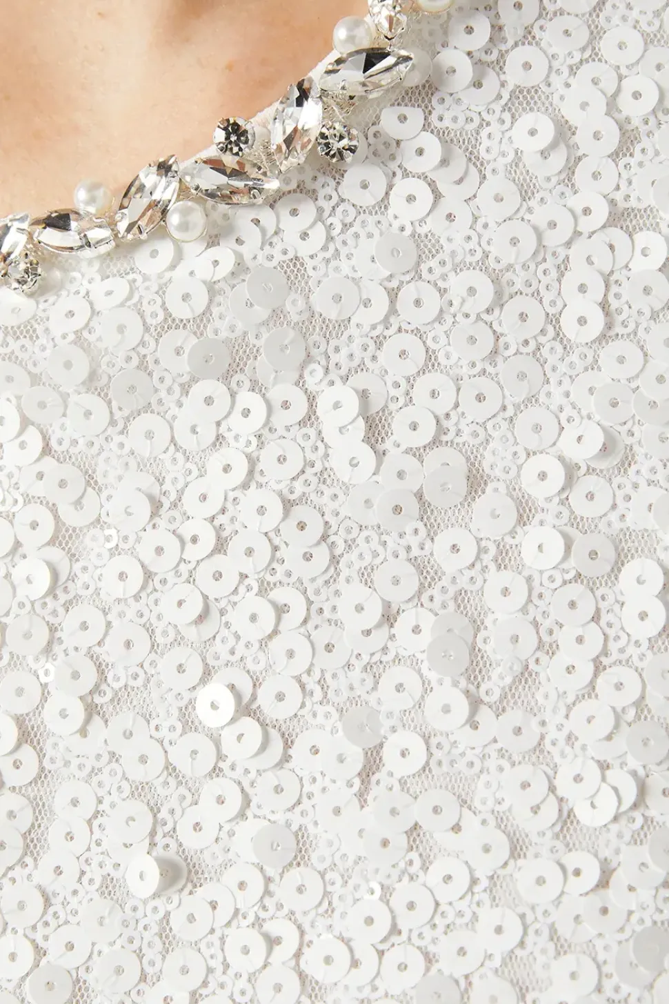 Sequin Bridal Shift Dress With Diamante Trim Detail