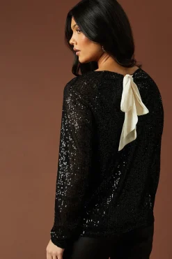 Sequin Chiffon Bow Back Top