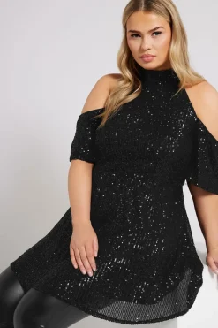 Sequin Cold Shoulder Peplum Top