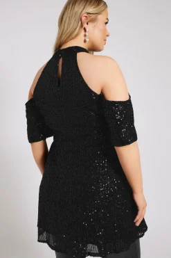 Sequin Cold Shoulder Peplum Top