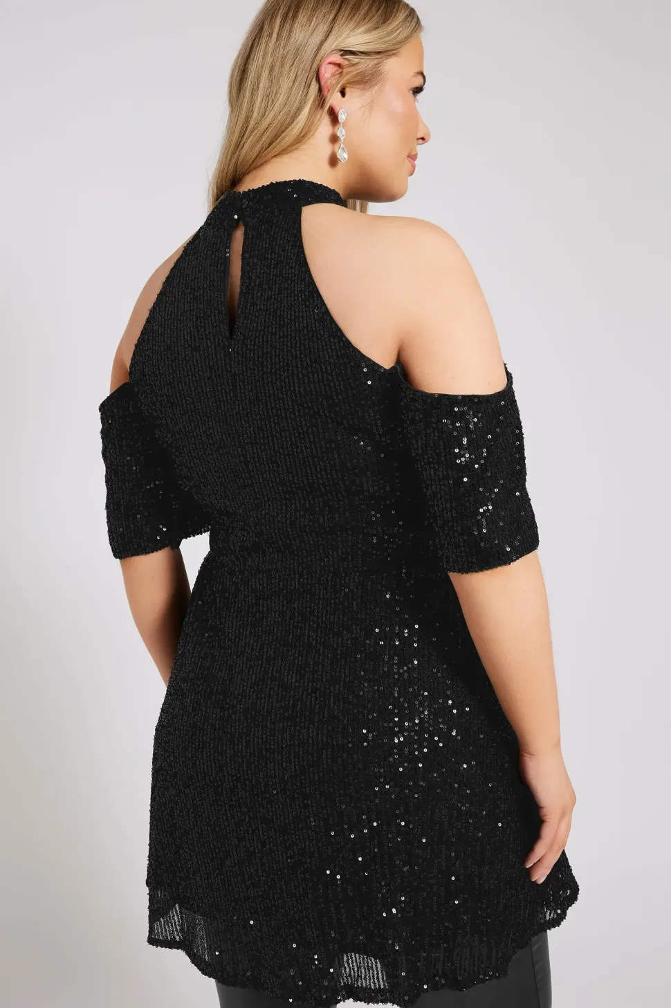 Sequin Cold Shoulder Peplum Top