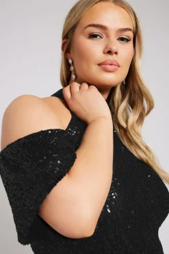 Sequin Cold Shoulder Peplum Top