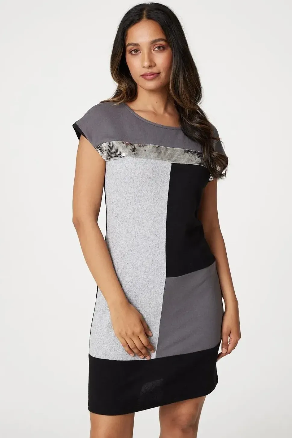 Sequin Colour Block Short Dress