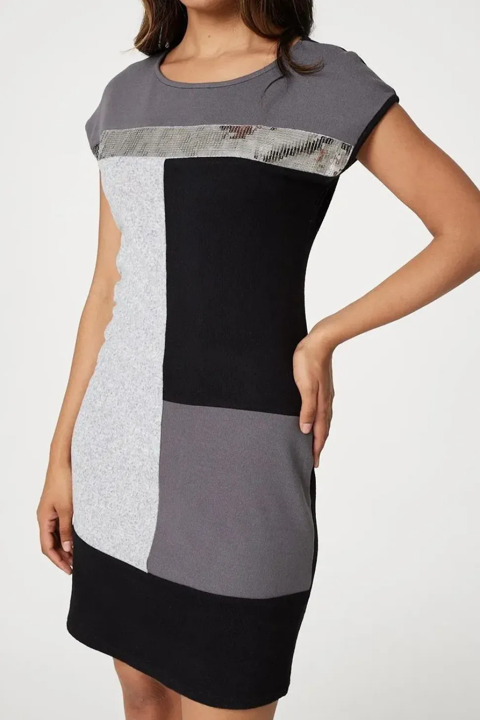 Sequin Colour Block Short Dress