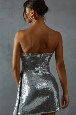 Sequin Corseted Bandeau Draped Bodycon Mini Dress