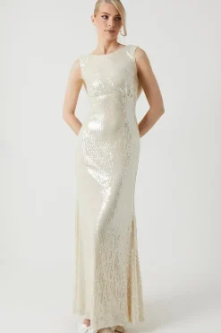 Sequin Cowl Back Wedding Dress
