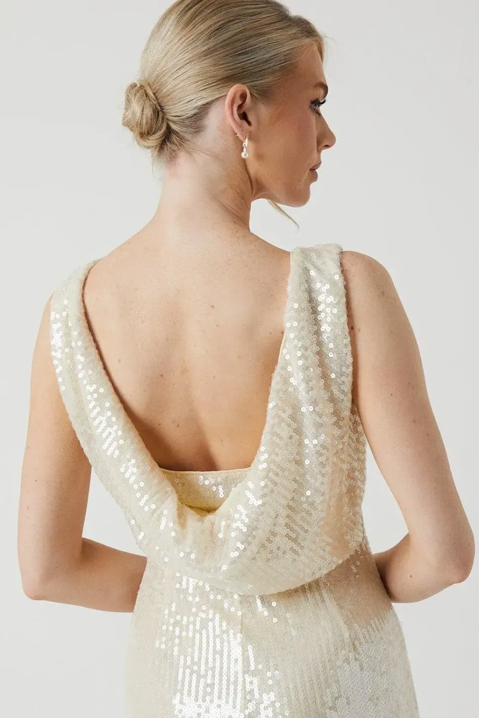 Sequin Cowl Back Wedding Dress