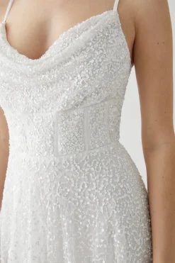 Sequin Cowl Neck Full Skirted Wedding Dress