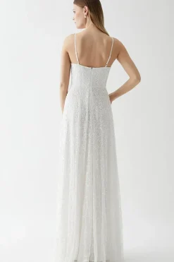 Sequin Cowl Neck Full Skirted Wedding Dress