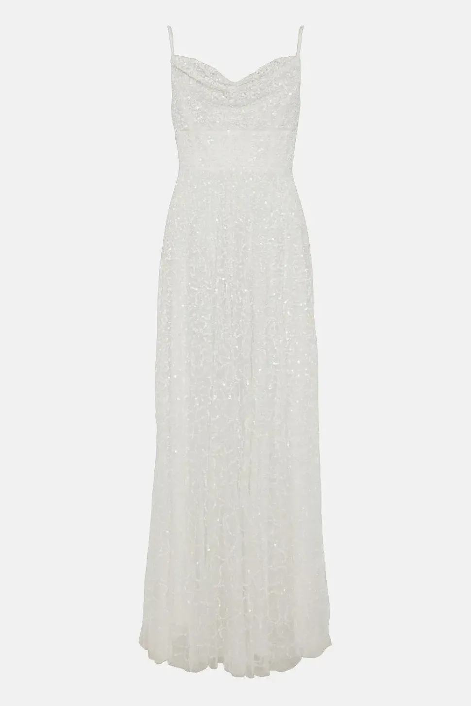 Sequin Cowl Neck Full Skirted Wedding Dress