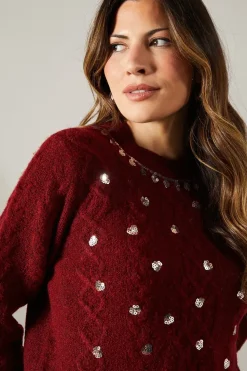 Sequin Detail Crew Neck Cable Knit Jumper