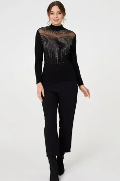 Sequin Embellished High Neck Knit Top