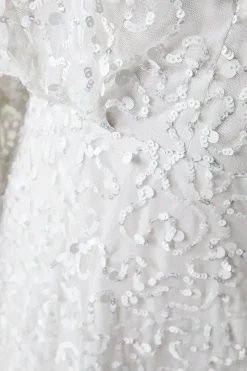 Sequin Embellished Long Sleeve Kimono Wedding Dress