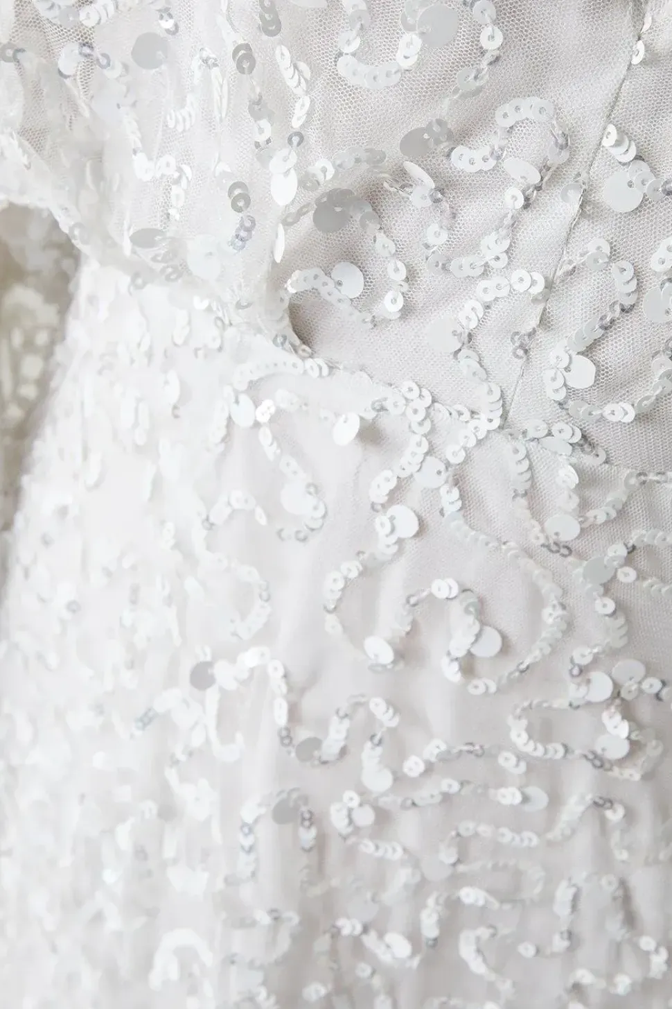 Sequin Embellished Long Sleeve Kimono Wedding Dress