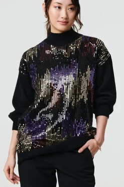 Sequin Embellished Puff Sleeve Jumper
