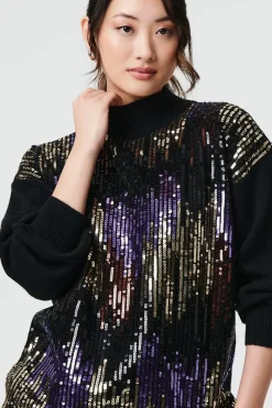 Sequin Embellished Puff Sleeve Jumper