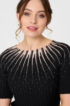 Sequin Embellished Short Sleeve Knit Top