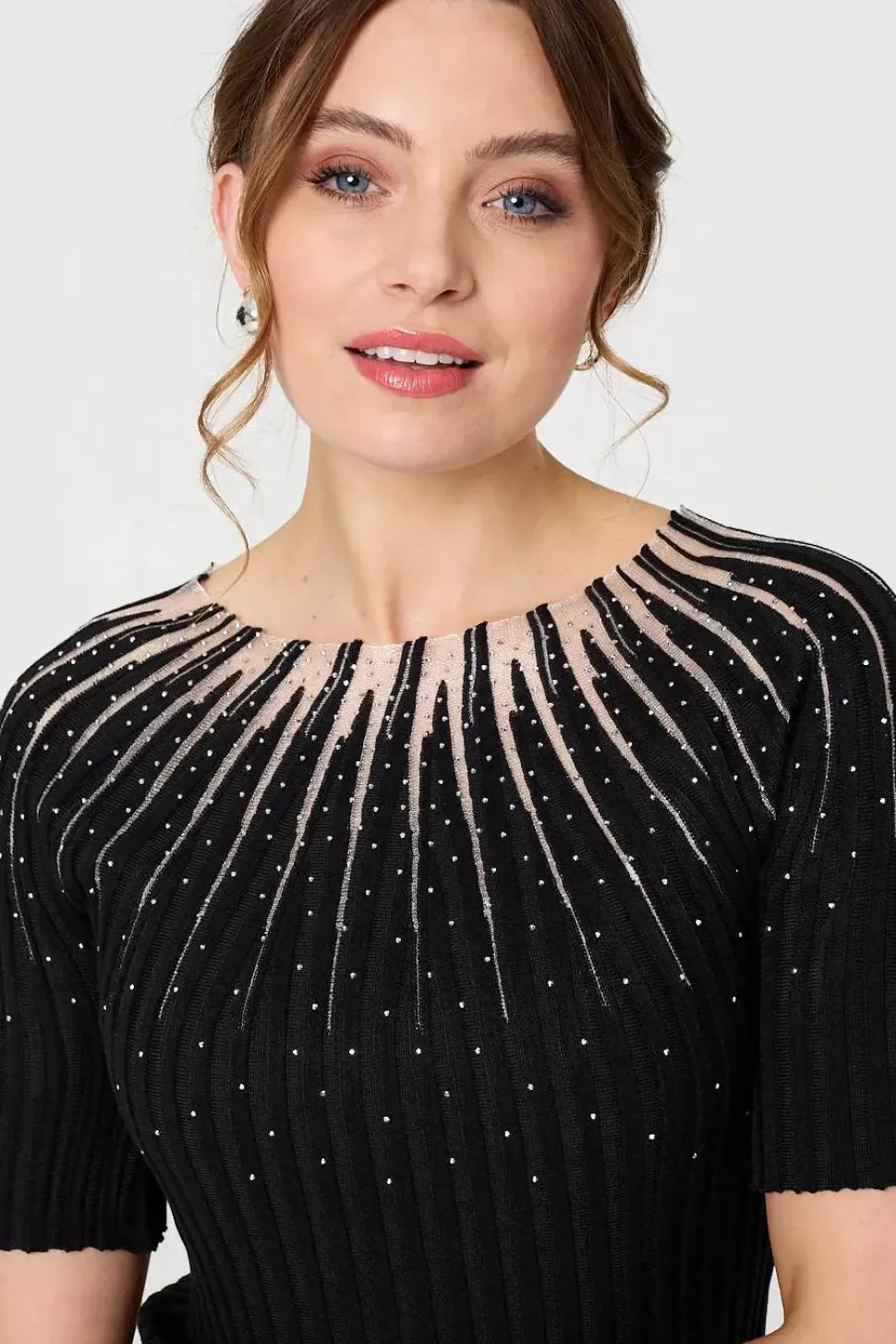 Sequin Embellished Short Sleeve Knit Top