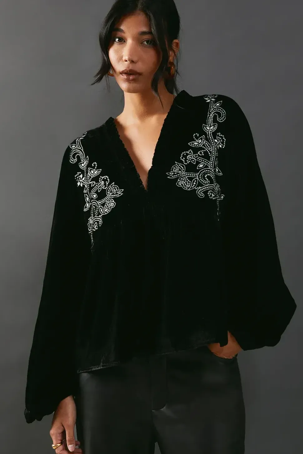 Sequin Embellished Velvet Batwing Top