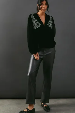 Sequin Embellished Velvet Batwing Top